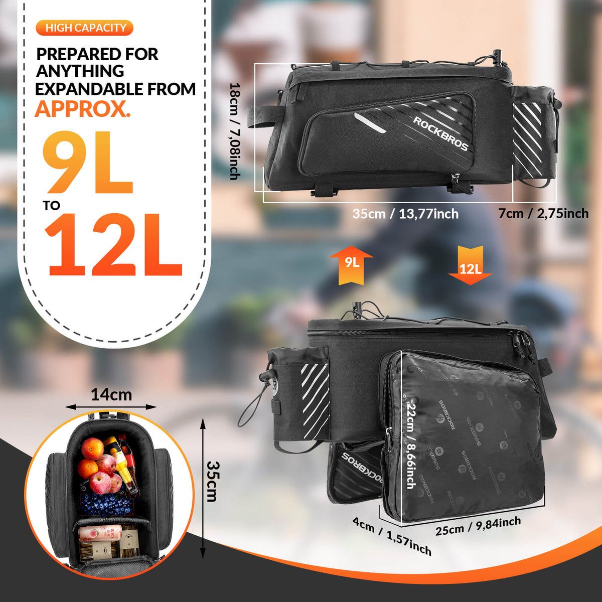 ROCKBROS 12L Bike Rack Bag with Rain Cover