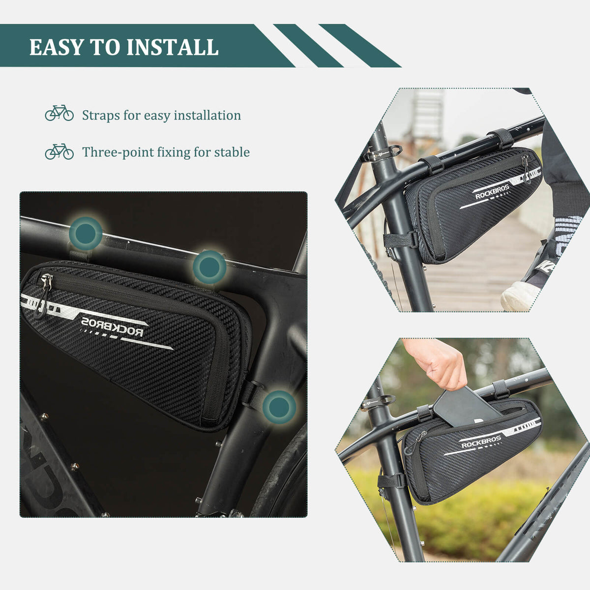 ROCKBROS Top Tube Bike Frame Bag Triangle Storage Pouch