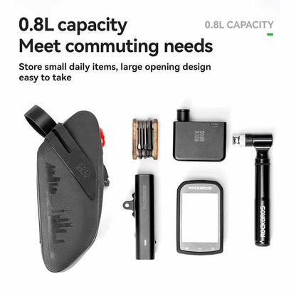 100% Waterproof Bike Saddle Bag with Light - 0.8L