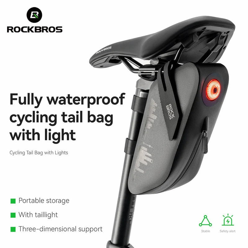 100% Waterproof Bike Saddle Bag with Light - 0.8L