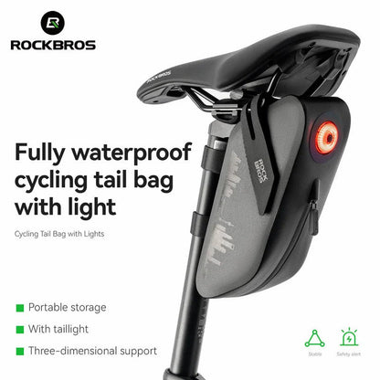 100% Waterproof Bike Saddle Bag with Light - 0.8L