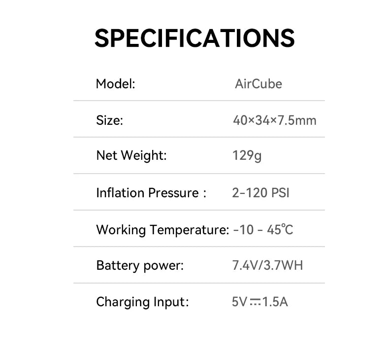 XOSS AirCube Electric Bike Pump 120PSI Mini Portable Air Pump Rechargeable Air Inflator Bike Accessories