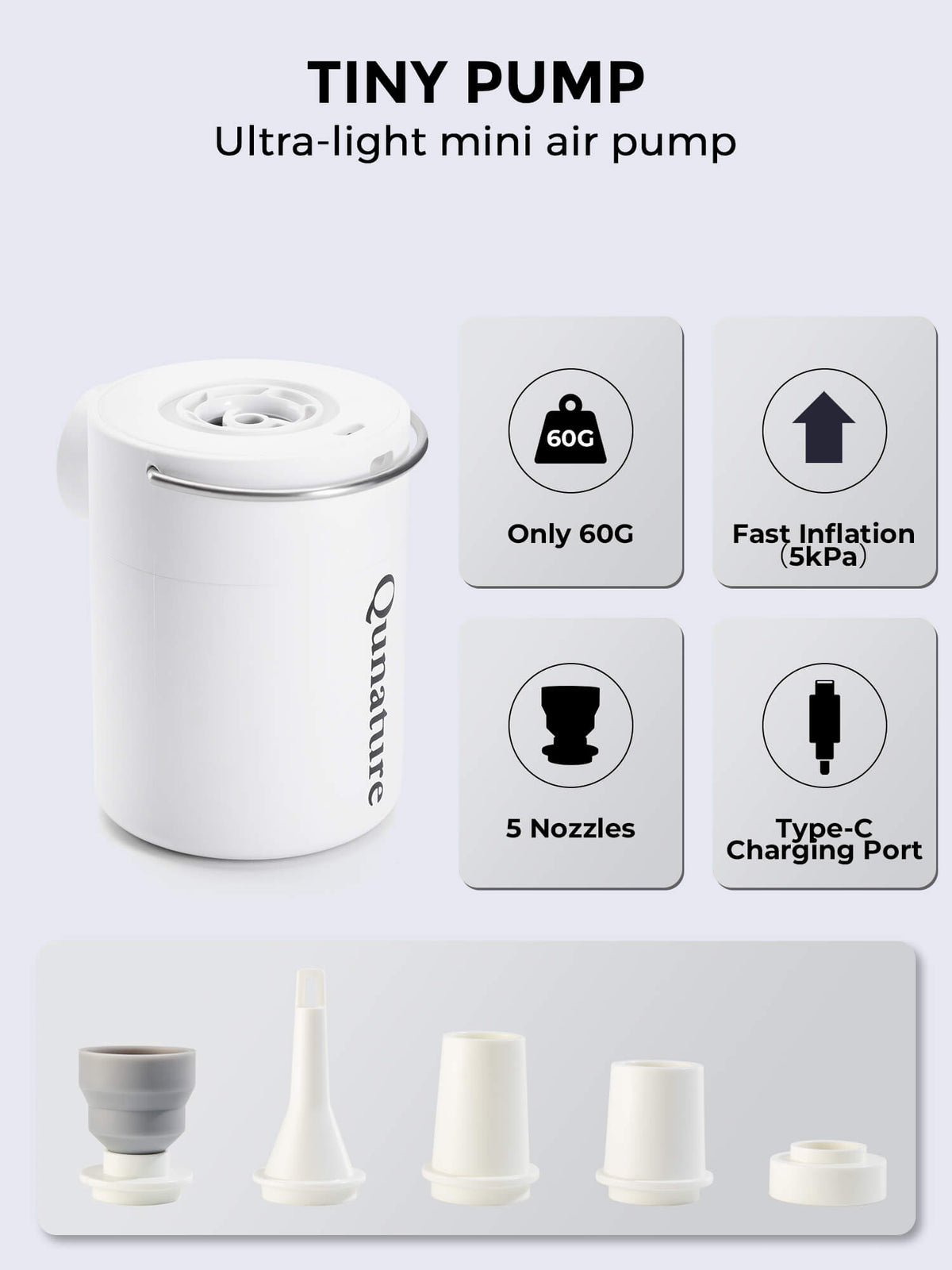 Qunature Mini Electric Air Pump for Camping & Outdoor Gear
