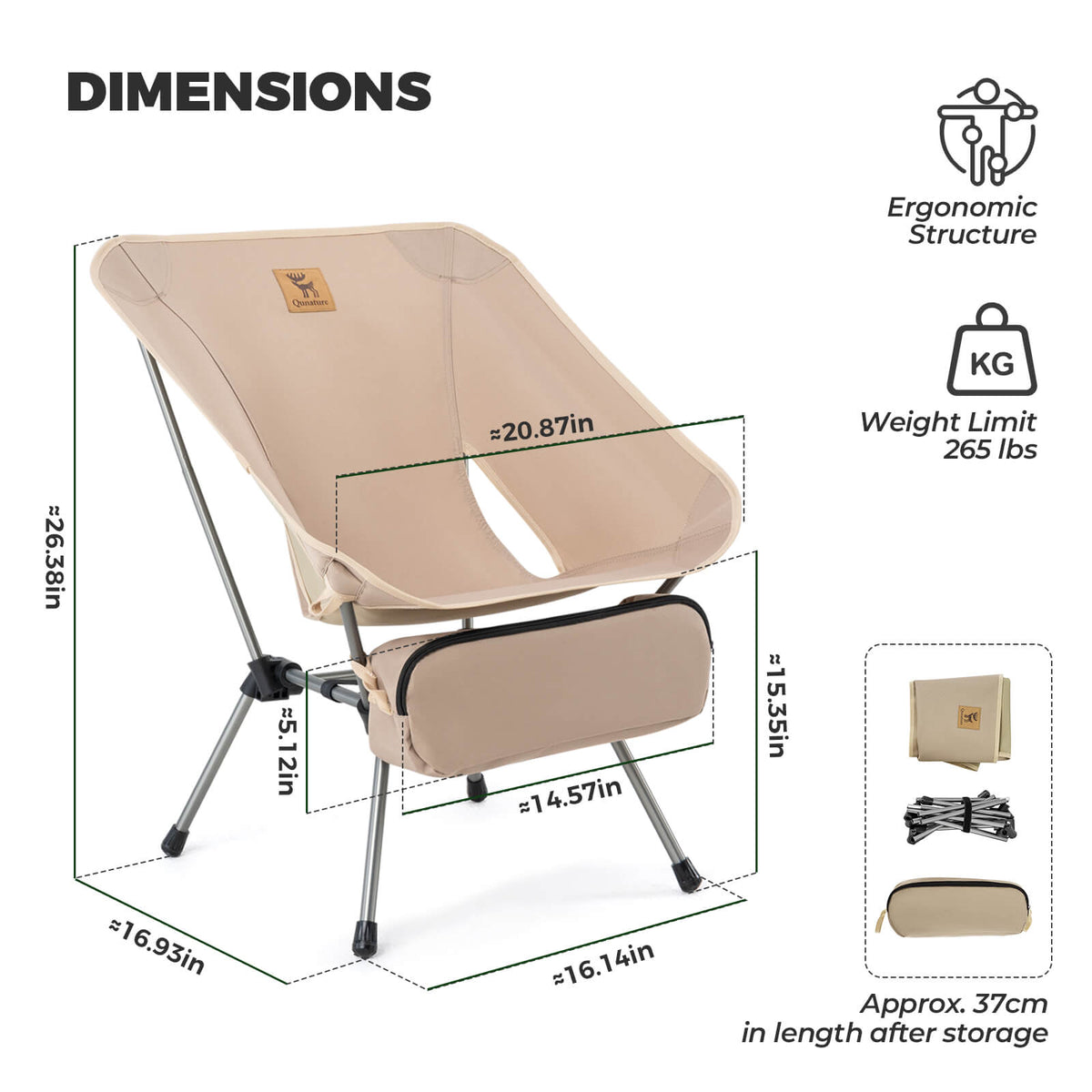 Qunature Lightweight Folding Camp Chair with Storage Bag