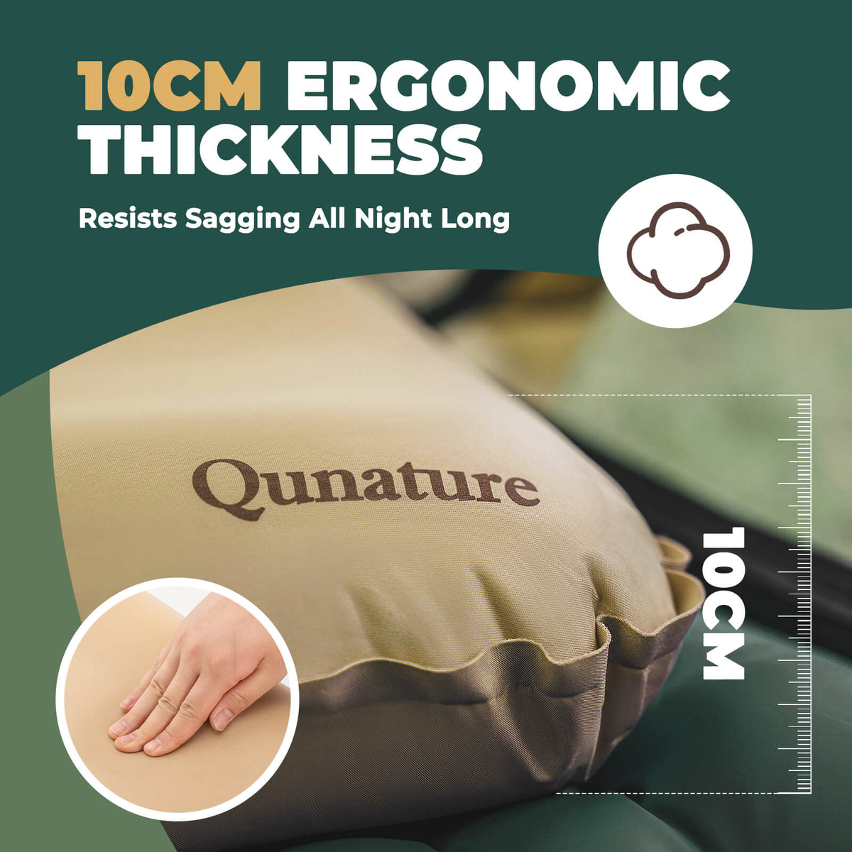 Qunature Self-Inflating Cheese Foam Camping Pillow