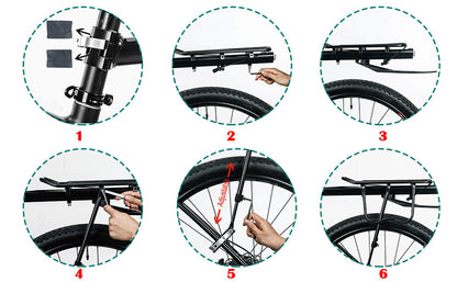 Rear Bicycle Cargo Rack with Mudguard Tool-Free Quick Install