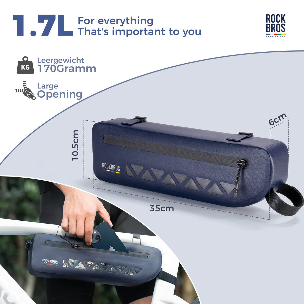 Road To Sky Bike Frame Bag 100% Waterproof 1.7L