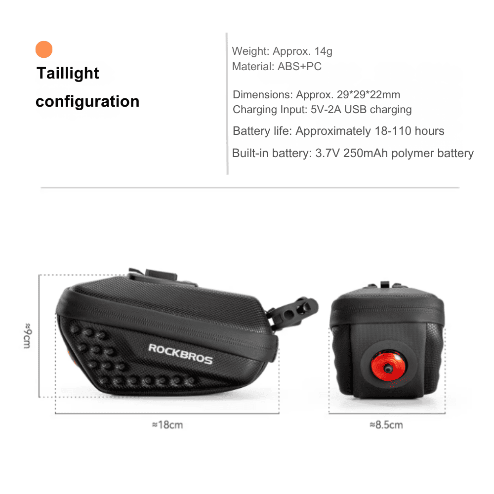 Hard Shell Bike Saddle Bag with Rear Light-0.45L
