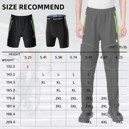 Men's 3-in-1 Convertible Cycling Pants With Padded